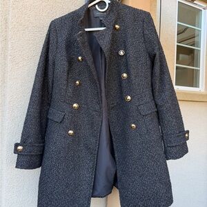 Ann Taylor size small Women's Black Tweed Coat with Gold Buttons